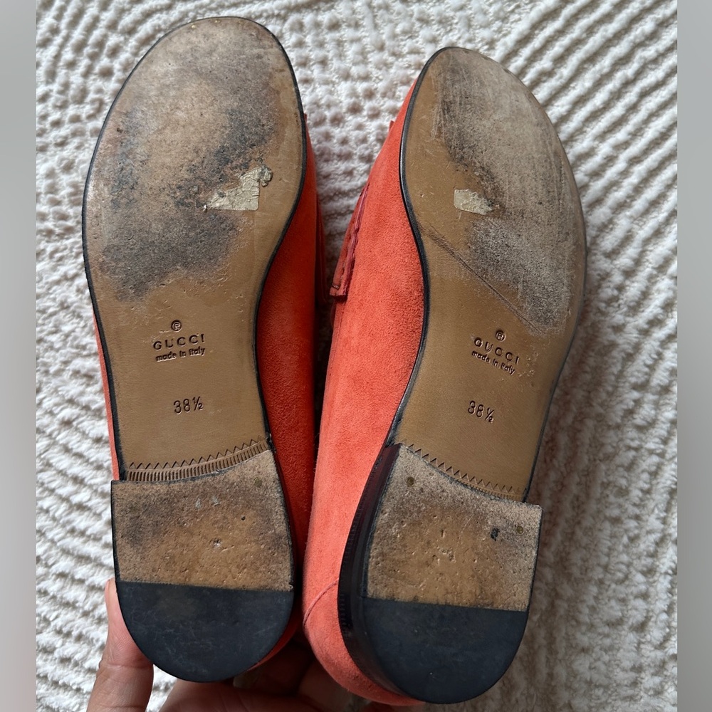 Gucci Orange Suede Fringe Horsebit Loafers 38.5 - Picture 7 of 14